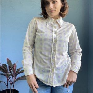 70s Classic Polyester Collared Blouse